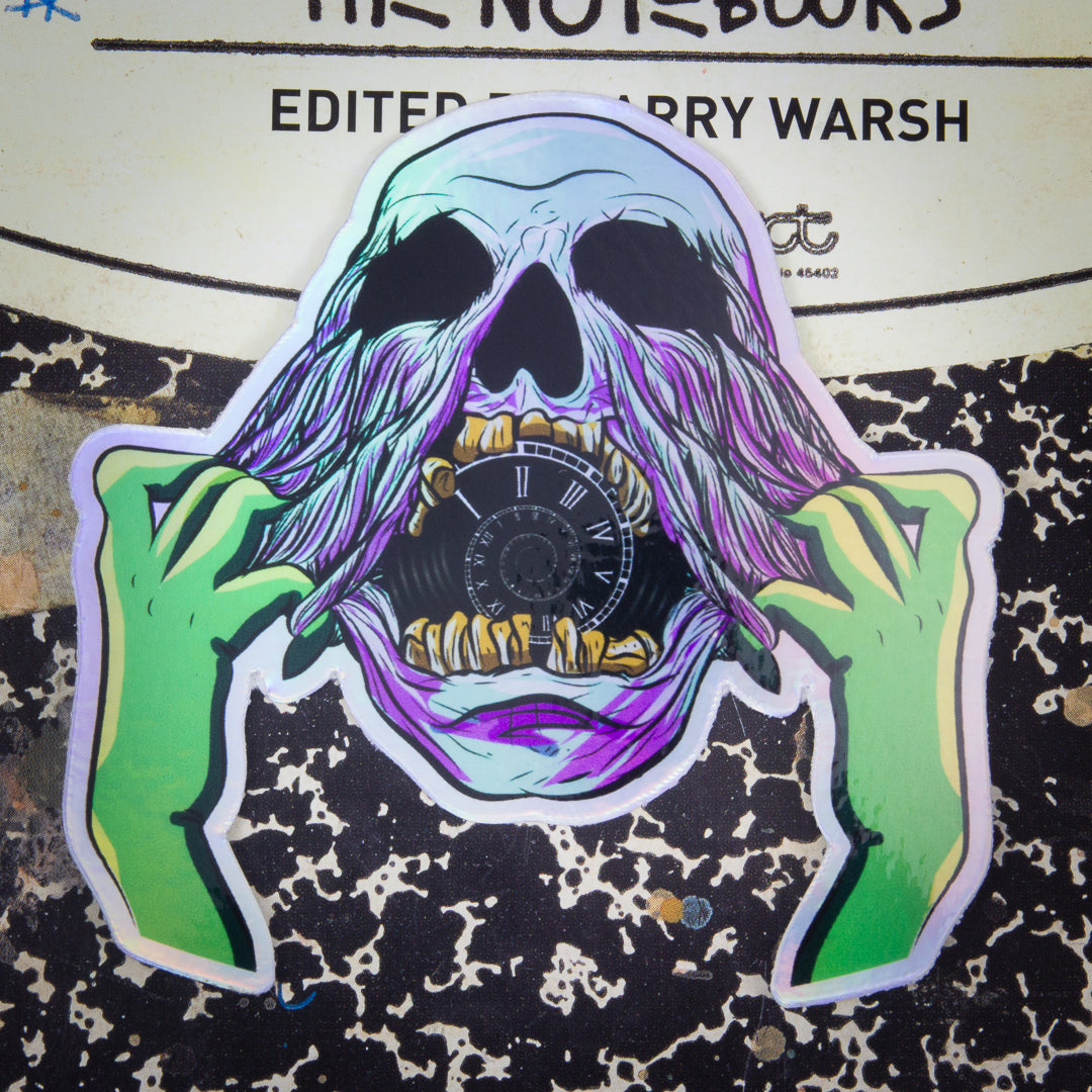 Time Eater Holographic Sticker – Motivational Vinyl Sticker for Procrastination Awareness & Productivity Focus